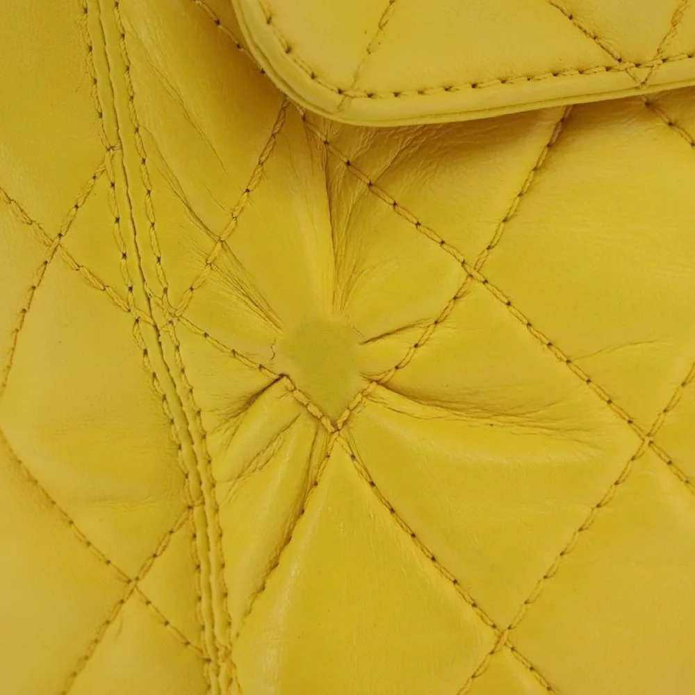 CHANEL Matelasse Hand Bag Lamb Skin Yellow